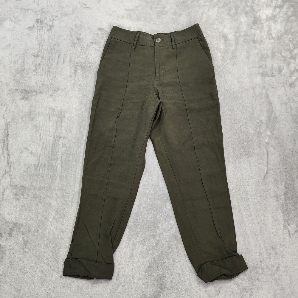 A New Day Pants Womens 8‎ Green Twill Ankle Crop Elastic Waist Cuffed Casual